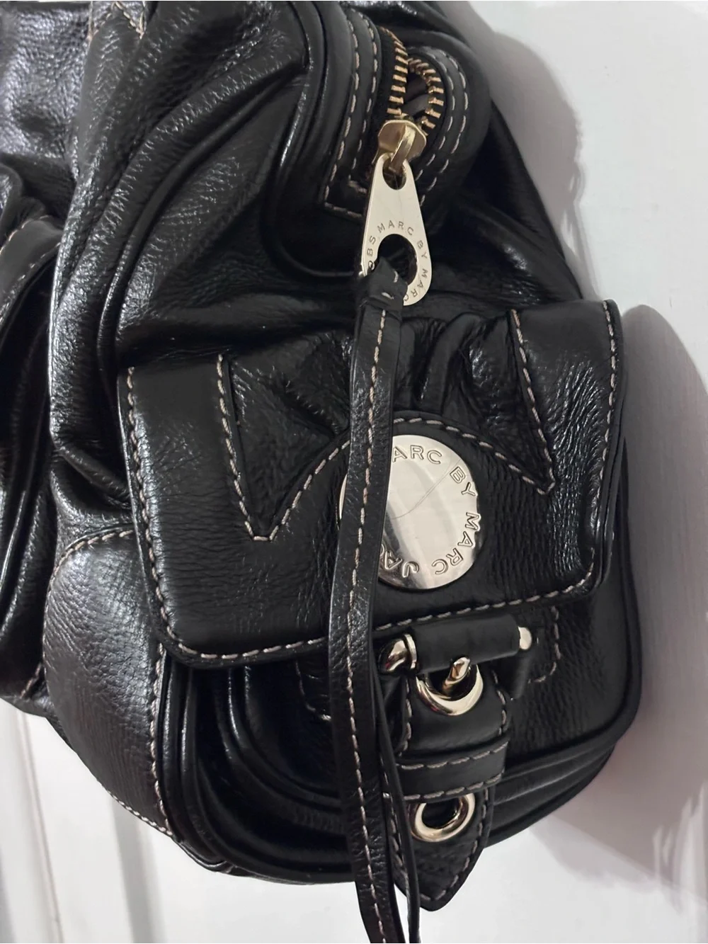 Marc by Marc Jacobs vintage Black Pebbled Satchel Zip Buckle Logo Silver HW - Picture 5 of 15